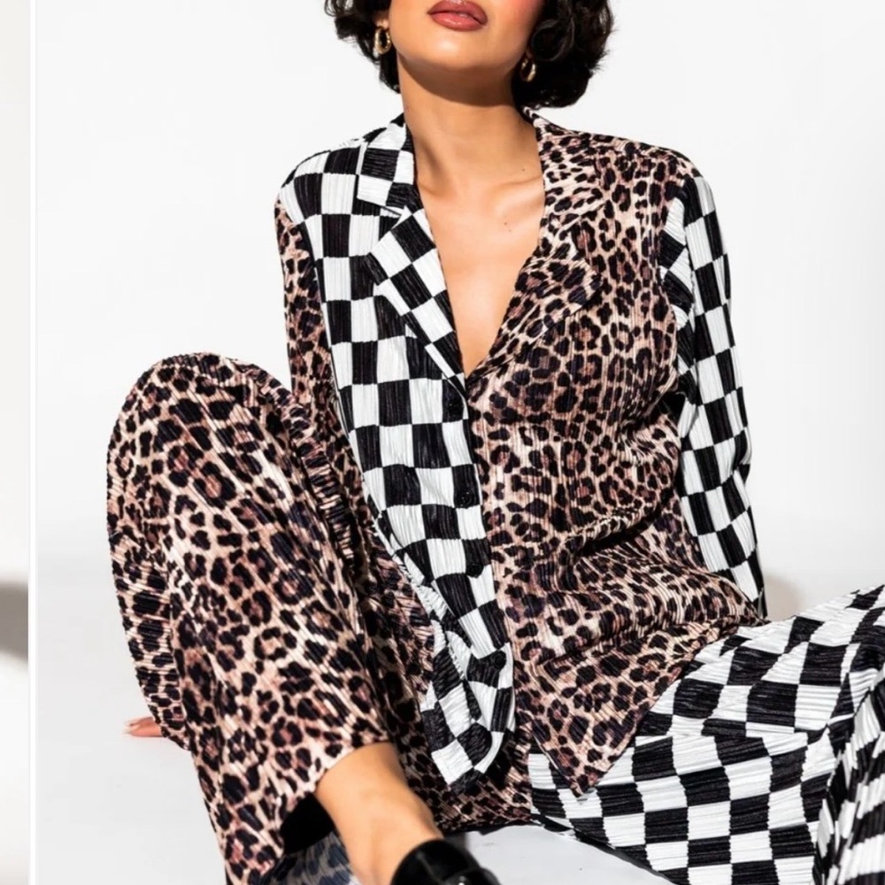 Dressed in LALA. Leopard & Checkerboard Mix Set - Brown Black White